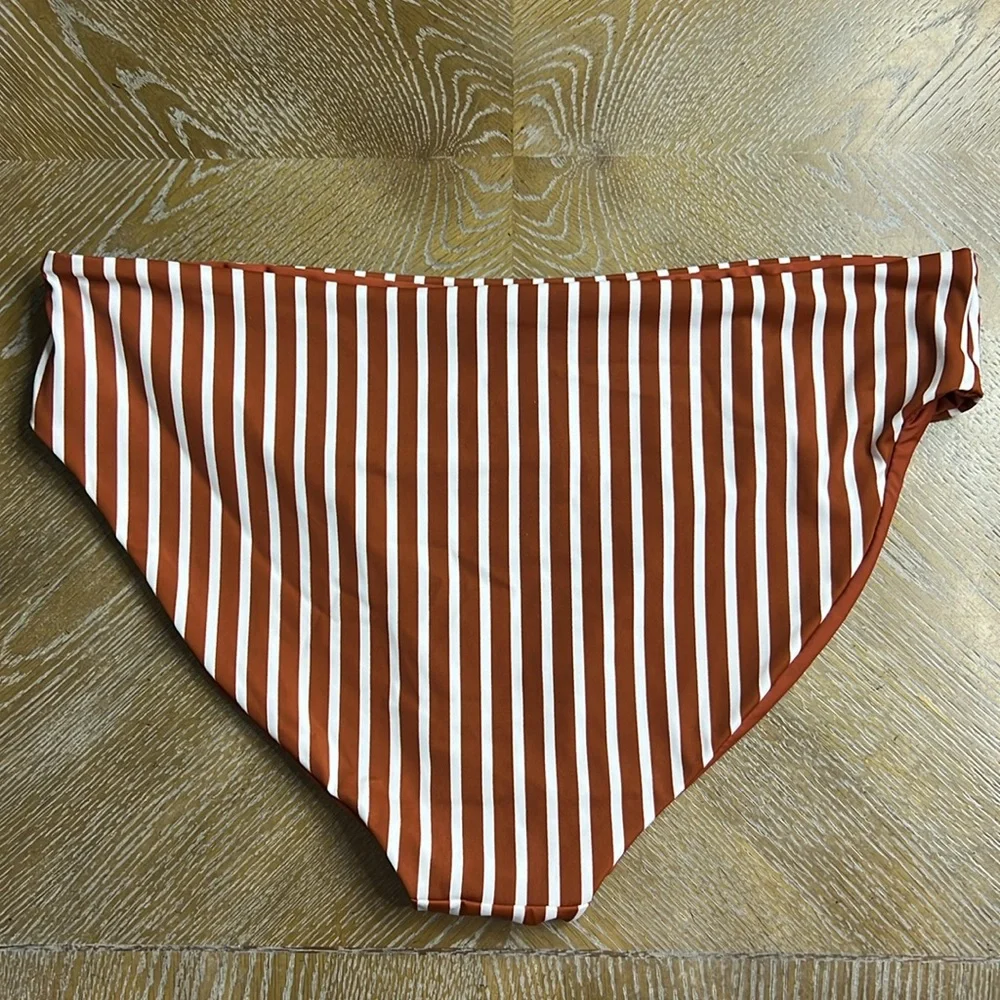 KORAL REEF Plus Size Low Rise Reversible Brown White Stripes Bikini Bottoms